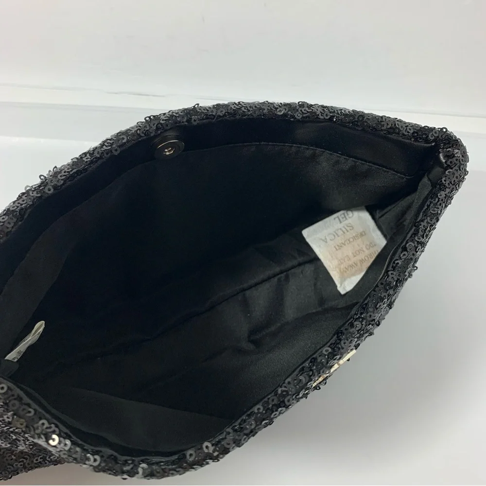 Victoria's Secret Clutch Handbag Sequence Black Snap Bag Make‎ Up Bag